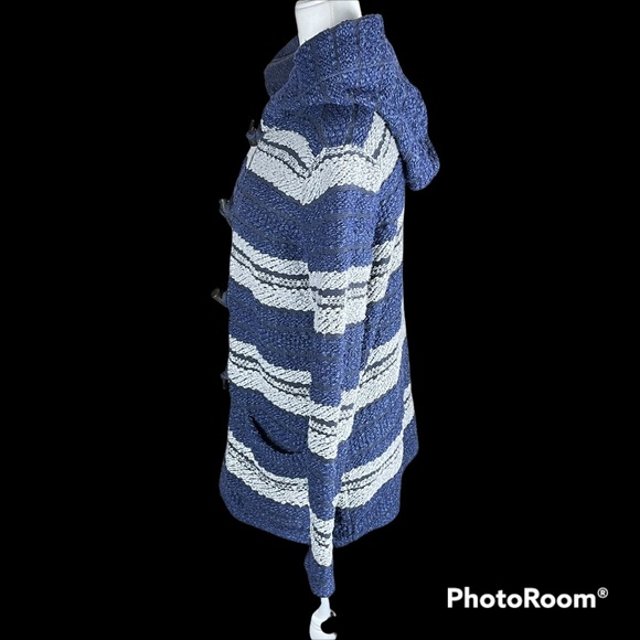 CHAPS Indigo Textured Knit Toggle Button Hooded Jacket in Small Petite - Picture 9 of 15